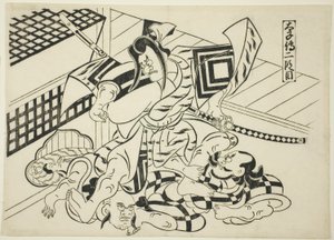 Legenda Taishi, Scena 2 (Taishiden nidanme), z serii „Słynne sceny z japońskich sztuk lalek (Yamato irotake)” autorstwa Okumura Masanobu