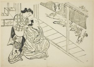Rozdział Hanachirusato z „The Tale of Genji” (Genji Hanachirusato), z serii parodii Genji autorstwa Okumura Masanobu