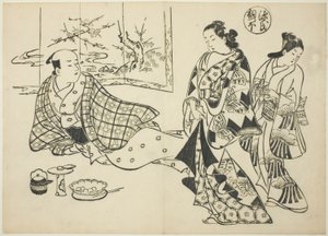 Rozdział Kiritsubo z „Opowieści o Genji” (Genji Kiritsubo), z serii parodii Genji autorstwa Okumura Masanobu