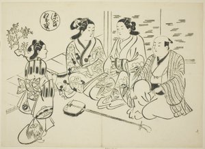 Rozdział Momiji-no-ga z „Opowieści o Genji” (Genji Momiji-no-ga), z serii parodii Genji autorstwa Okumura Masanobu