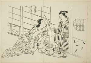 Rozdział Sakaki z „Opowieści o Genji” (Genji Sakaki), z serii parodii Genji autorstwa Okumura Masanobu