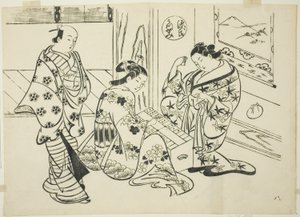 Rozdział Utsusemi z „Opowieści o Genji” (Genji Utsusemi), z serii parodii Genji autorstwa Okumura Masanobu