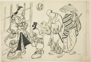 Rozdział Yugao z „The Tale of Genji” (Genji Yugao), z serii parodii Genji autorstwa Okumura Masanobu