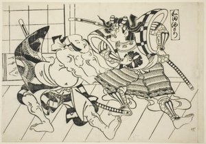 Bankiet Wady (Wada sakamori), z serii „Słynne sceny z japońskich sztuk lalkowych (Yamato irotake)” autorstwa Okumura Masanobu