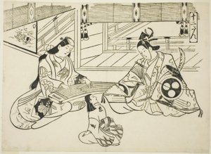 Yoshitsune (Ushiwaka) i Księżniczka Joruri, z serii „Słynne sceny z japońskich sztuk lalek (Yamato irotake)” autorstwa Okumura Masanobu