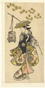 Młoda kobieta z klatką dla ptaków autorstwa Okumura Toshinobu (attributed to)
