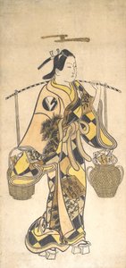 Młody mężczyzna jako sprzedawca proroctw o miłości lata 30. XVIII w., ok. 1730. autorstwa Okumura Toshinobu.