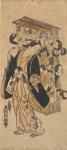 Aktor z wieszakiem na peruki. autorstwa Okumura Toshinobu