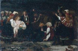 Walka na farmie (olej na płótnie) autorstwa Olaf Isaachsen