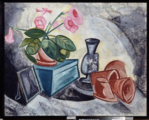Martwa natura z różowymi kwiatami. Obraz Olgi Vladimirovny Rozanova (1886-1918), olej na płótnie