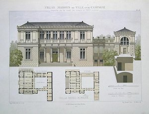 Villa Greco Romaine, sztychowana przez Waltera, tablica 49 z „Villas, Maisons de Ville et de Campagne”, wyd. Paryż (kolor lito) autorstwa Olive (after)