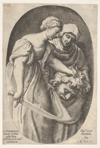 Judyta z głową Holofernesa w lewej ręce i mieczem w prawej ręce, akompaniament, 1606. autorstwa Oliviero Gatti