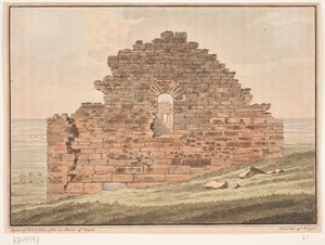 Ruiny kościoła na Grenlandii. Ilustracja do W.A. Gra. Wyjazd badawczy na wschodnie wybrzeże Grenlandii autorstwa Oluf Olufsen Bagge