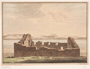 Ruiny kościoła na Grenlandii. Ilustracja do W.A. Gra. Wyjazd badawczy na wschodnie wybrzeże Grenlandii autorstwa Oluf Olufsen Bagge