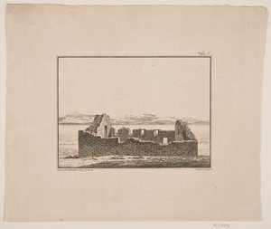 Ruiny kościoła na Grenlandii. Ilustracja do W.A. Gra. Wyjazd badawczy na wschodnie wybrzeże Grenlandii autorstwa Oluf Olufsen Bagge