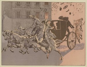 Napoleon cudownie ucieka przed wybuchem bomby, infernale maszyny, na Rue Saint-Nicaise, Paryż, 24 grudnia 1800 autorstwa Onfray de Breville Job