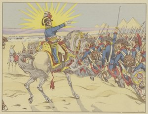 Napoleon inspirujący swoje wojska w bitwie pod piramidami, Egipt, 21 lipca 1798 r.