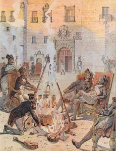 Napoleon jest świadkiem, jak niektórzy ze swoich żołnierzy odpoczywają w Burgos