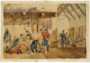 [Barak] Szpital Szkocki, scena z pielęgniarkami i żołnierzami Pułku Podhalańskiego, 1854-56