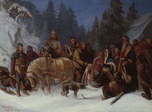Inga Kongemor powierza swojego syna Håkona Håkonssona wodzowi Birkebeiner Dagfinnowi Bonde