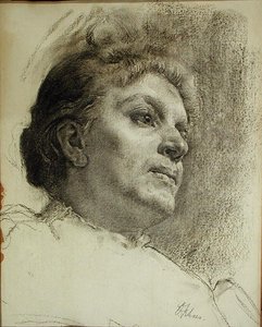 Głowa kobiety (węgiel na papierze) autorstwa Oscar Fehrer