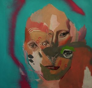 Nieudana próba namalowania portretu, 2020-23 (akryl, olej i farba w sprayu na płótnie)