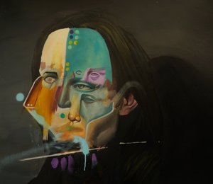 Portret liliowej nocy, 2021-23 (olej i farba w sprayu na płótnie)