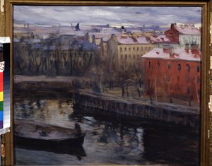 „Widok Leningradu”” Obecny Sankt Petersburg. Obraz Osipa Emmanuilovicha Braza (1872-1936) Regionalne Muzeum Sztuki, Kaługa