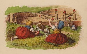 Nine-Pins (kolorowa litografia) autorstwa Oskar Pletsch