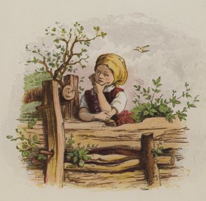 Zamyślona dziewczyna oparta o płot (kolor lito) autorstwa Oskar Pletsch