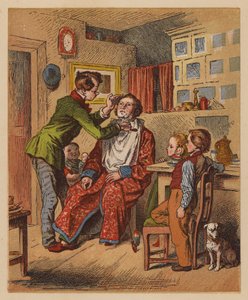 Fryzjer (kolorowa litografia) autorstwa Oskar Pletsch