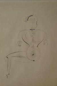 Rysunek z boku: Rysunek H2 w pozycji siedzącej, 1921. autorstwa Oskar Schlemmer