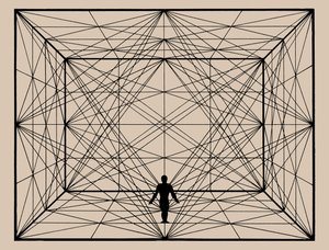 Figura w przestrzeni z geometrią płaszczyzny i wytyczeniami przestrzennymi, 1924-1925. autorstwa Oskar Schlemmer