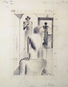 Figury w pokoju, Oskar Schlemmer (1888-1943), ołówek na papierze. Niemcy, XX wiek. autorstwa Oskar Schlemmer