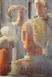 Grupa Czterech Głów Szaro-Niebieska, Folkwang-Studium III; Cztery grupy głów szaroniebieskie, Folkwang Studium III autorstwa Oskar Schlemmer