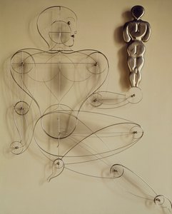 Homo, druciana figurka z figurką z tyłu w ręku autorstwa Oskar Schlemmer