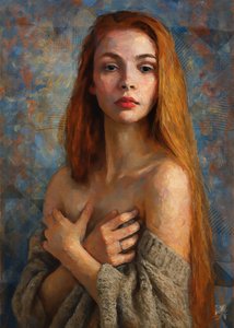 Portret zamyślonej rudowłosej kobiety autorstwa Osvaldo Russo