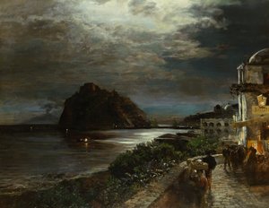 Zamek Aragoński Ischia (olej na płótnie) autorstwa Oswald Achenbach