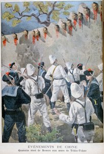 Czternaście głów bokserów na murach Tchio-Tchao, Chiny, 1900 autorstwa Oswaldo Tofani
