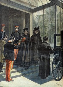 Madame Felix Faure opuszczająca elysee po śmierci prezydenta republiki w 1899 r. (Rycina) autorstwa Oswaldo Tofani