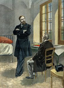 Paul Deroulede w więzieniu przyjmuje swojego prawnika Oscara Falateufa w 1899 r. (rycina)