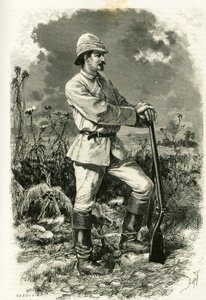 Portret doktora Emile Holuba w kostiumie badawczym, grawerowany przez Tofaniego, ilustrujący historię „Au pays des Marutses””, w latach 1875-1879, autorstwa doktora Emile Holuba (1847-1902). Opublikowane w Tour du monde, 2. semestr 1883, pod redakcją Edoua autorstwa Oswaldo Tofani