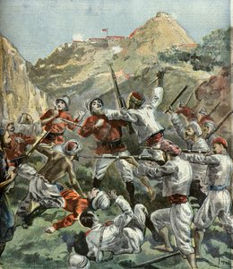 Brytyjczycy zostają zaatakowani w forcie Mala - Khan podczas rewolty w Indiach w 1897 r. (rycina)