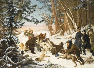 Carewicz Aleksander Nikołajewicz na polowaniu na niedźwiedzia na przedmieściach Moskwy, 1843 autorstwa Otto Grashof