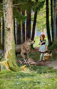 Czerwony Kapturek, ok. 1900 r. (pocztówka) autorstwa Otto Kubel