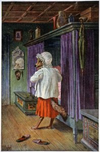 Wilk przebiera się w Babci Matki, ok. 1910 (pocztówka) autorstwa Otto Kubel