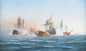 HMS Wachtmeister walczący z rosyjską eskadrą 4 czerwca 1719, 1902 autorstwa Otto Ludvig Richarde