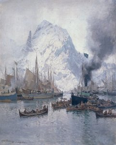 Przybycie Agnsilddamperen, Svolvaer autorstwa Otto Ludvig Sinding