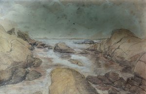 Szkice morskie i krajobrazowe (akwarela i ołówek na papierze) autorstwa Otto Ludvig Sinding