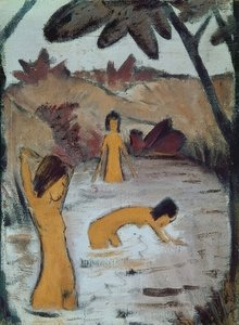 Trzech kąpiących się w stawie. Około 1912